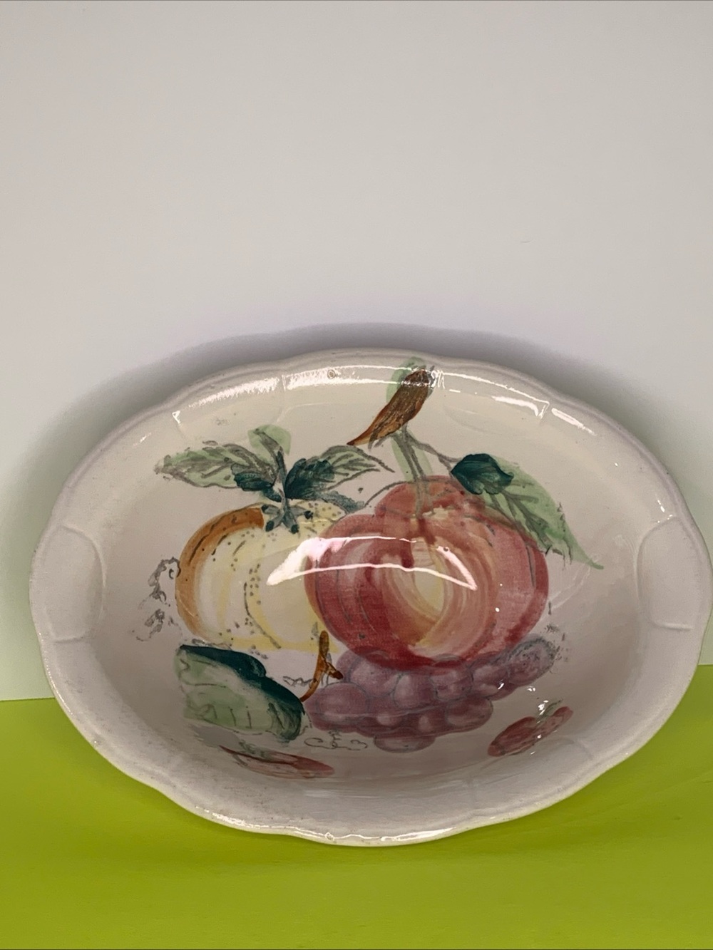 Ceramic Serving Bowl Apple/Grapes/Strawberries-Fruit Motif-Small Oval Bowl